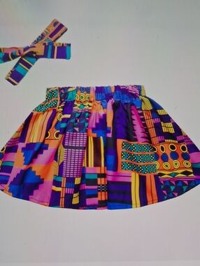 NWT Kid African Print Skirt And Head Wrap Set